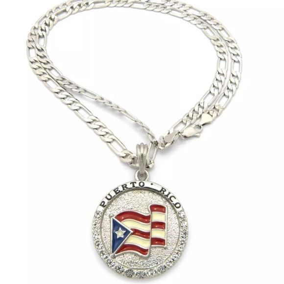 Other - New Puerto Rico Flag Medallion Free Figaro Chain